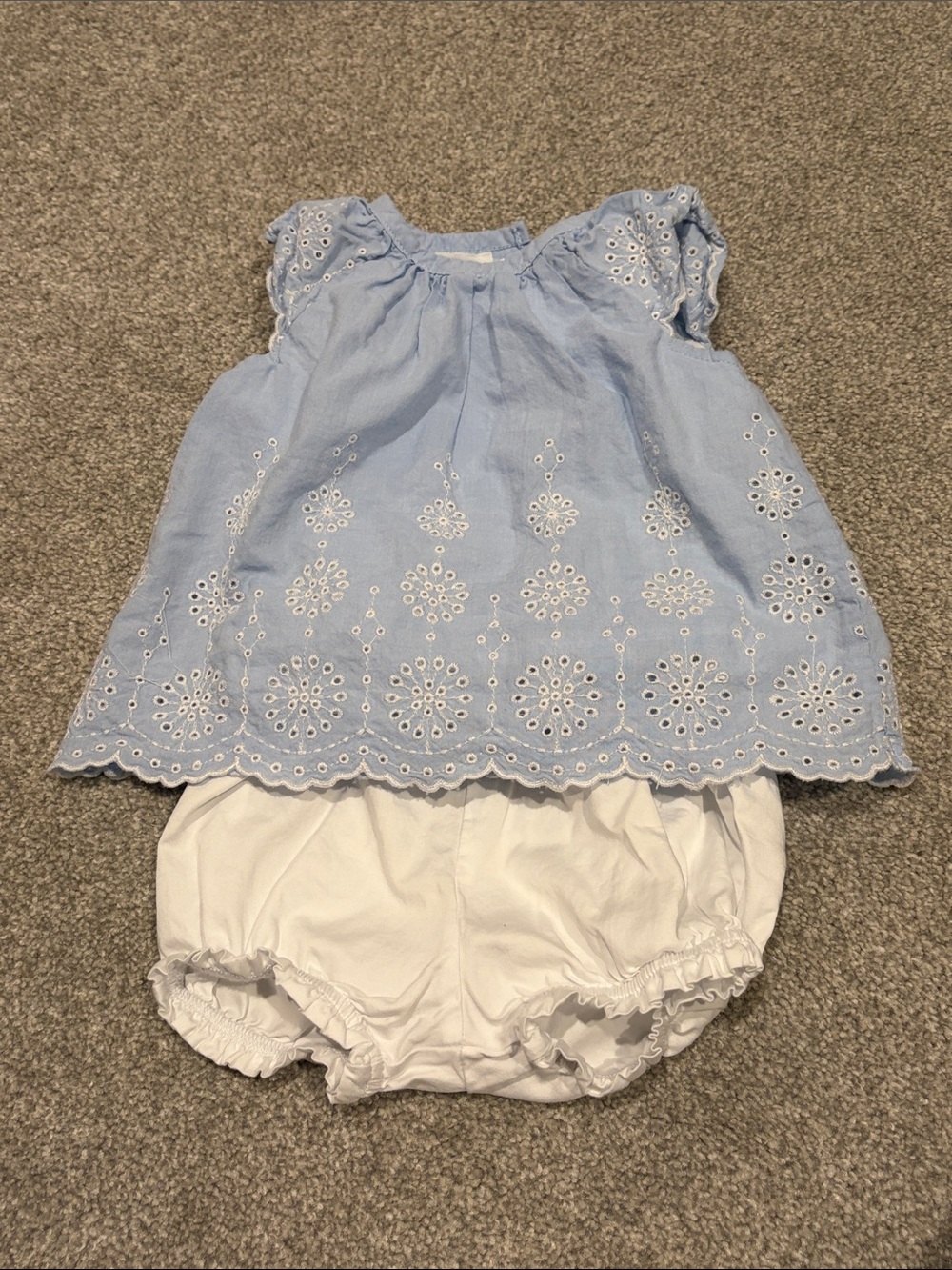 Little Me Light Blue Eyelet Top with White Bloomers